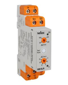 Selec 600ELR-1-30-500mA-230V, Single Phase Analog Earth Leakage Relay, 30-500mA Settable, Size 17.5x90mm, DIN Rail Mount