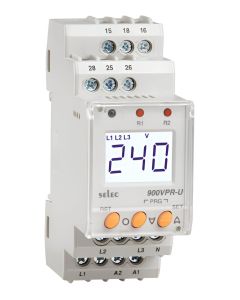 Selec 900VPR-BL-U-CE, 3 Phase Voltage Protection Relay, Monitors Over / Under Voltage & Frequency, Phase Loss, Asymmetry, Reversal, Neutral loss, DIN Rail
