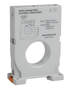 Selec ELCTR35-1-300mA-230V, Three Phase Earth Leakage Relay with Inbuilt CBCT (300mA Fixed). Size 74mm, DIN Rail Mount