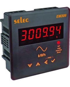 Selec EM306-C-D, 6 Digits LED Display Energy Meter, RS485 Communication, Digital Input,Three Phase, Size 96x96mm, Panel Mount
