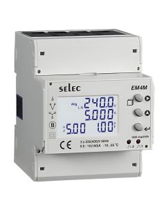 Selec EM4M-3P-C-100A, 7 Digits LCD Display Energy Meter, RS485 Communication, Pulse Output, Three Phase, Size 70x90mm, DIN Rail Mount