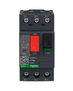 Schneider GV2ME05, Motor Protection Circuit Breaker (MPCB), TeSys GV2, 3P, 0.63-1 A, thermal magnetic, spring terminals