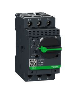Schneider GV2P10, Motor Protection Circuit Breaker (MPCB), TeSys GV2, 3P, 4-6.3 A, thermal magnetic, screw clamp terminals