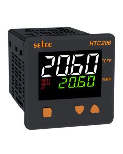 Selec HTC206, 4+4 Digit Dual Display Humidity + Temperature Controller, RH/RTD Sensor Input 2 Relay Control Output, Size 72x72mm, Panel Mount