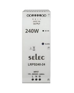 Selec LRPS-240-24, 240 Watt 24V/20A Power Supply, DIN Rail Mount, Plastic Housing