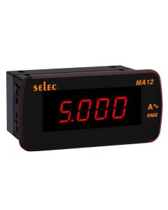 Selec MA12, 4 Digits 7 Segment Single Display Digital Ammeter, Single Phase 2 Wire, Size 48x96mm, Panel Mount