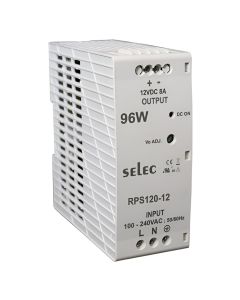 Selec RPS120-12, 120Watt 12V/8A Power Supply, DIN Rail Mount, Plastic Housing