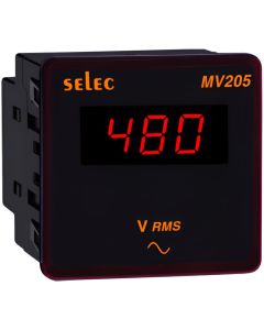 Selec MV205, 3 Digits 7 Segment LED Display Digital Volt Meter, Single Phase, Size 72x72mm, Panel Mount
