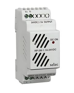 Selec RP-2M-1.1A-24VDC-CE,26.4Watt 24V/1.1A Power Supply, DIN Rail Mount, Plastic Housing