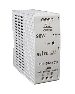 Selec RPS120-12-CU, 120Watt 12V/8A Power Supply, DIN Rail Mount, Plastic Housing