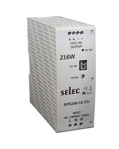 Selec RPS-240-12-CU, 240Watt 12V/18A Power Supply, DIN Rail Mount, Plastic Housing