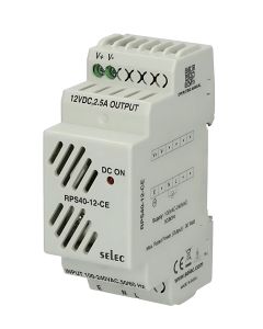 Selec RPS40-12-CE, 40Watt 12Volt/ 2.5A Current Power Supply, DIN Rail Mount