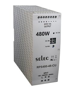 Selec RPS-480-48-CU, 480Watt 48V/10A Power Supply, Size 35mm, DIN Rail Mount, Plastic Housing