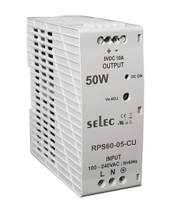 Selec RPS60-05, 60Watt 05V/10A Current Power Supply, DIN Rail Mount, Plastic Housing