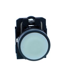 Schneider XB5AA11N, Push button, Harmony XB5, Plastic, Flush, White, 22mm, Spring Return, Unmarked, 1 NO