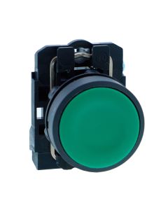 Schneider XB5AA31N, Push button, Harmony XB5, Plastic, Flush, Green, 22mm, Spring Return, Unmarked, 1 NO