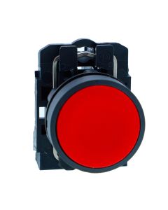 Schneider XB5AA41N, Push button, Harmony XB5, Plastic, Flush, Red, 22mm, Spring Return, Unmarked, 1 NO