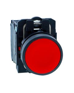 Schneider XB5AA42N, Push button, Harmony XB5, Plastic, Flush, Red, 22mm, Spring Return, Unmarked, 1 NC