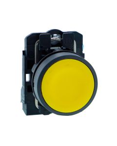 Schneider XB5AA51N, Push button, Harmony XB5, Plastic, Flush, Yellow, 22mm, Spring Return, Unmarked, 1 NO