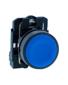 Schneider XB5AA61N, Push button, Harmony XB5, Plastic, Flush, Blue, 22mm, Spring Return, Unmarked, 1 NO