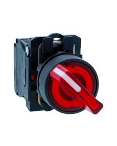 Schneider XB5AK124M2N, Ill selector switch, Harmony XB5, Plastic, Red, 22mm, Short handle, 2 position, Stay put, 230V AC, 1 NC