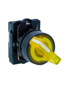 Schneider XB5AK125B1N, Ill selector switch, Harmony XB5, Plastic, Yellow, 22mm, Short handle, 2 position, Stay put, 24V AC DC, 1 NO