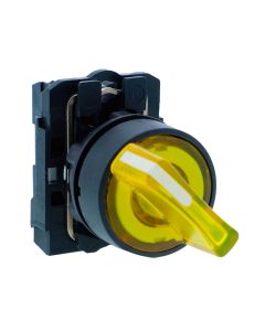 Schneider XB5AK125M1N, Ill selector switch, Harmony XB5, Plastic, Yellow, 22mm, Short handle, 2 position, Stay put, 230V AC, 1 NO