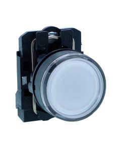 Schneider XB5AW31B1N, Illuminated pushbutton, Harmony XB5, Plastic, Flush, White, 22mm, Spring return, 24V AC DC, 1 NO