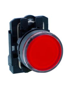 Schneider XB5AW34B1N, Illuminated pushbutton, Harmony XB5, Plastic, Flush, Red, 22mm, Spring return, 24V AC DC, 1 NO