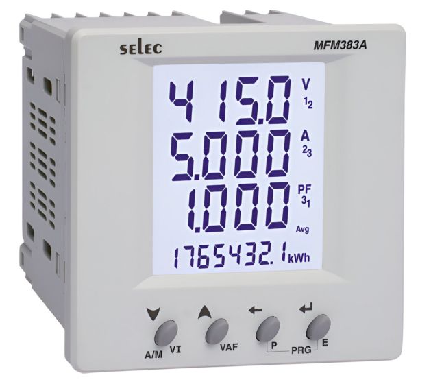 Selec MFM383A-CE, 7 1/2  Digits LCD Display, Three Phase Economical Multifunction Meter, Pulse Output, Size 96x96mm, Panel  Mount
