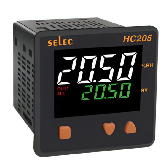 Selec HC205, 4+4 Digit Dual Display Humidity Controller, RH Sensor Input, Relay Output, Size 72x72mm, Panel Mount
