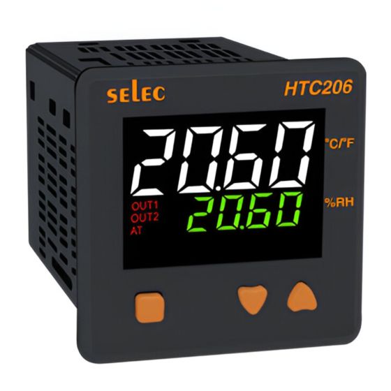 Selec HTC206, 4+4 Digit Dual Display Humidity + Temperature Controller, RH/RTD Sensor Input 2 Relay Control Output, Size 72x72mm, Panel Mount