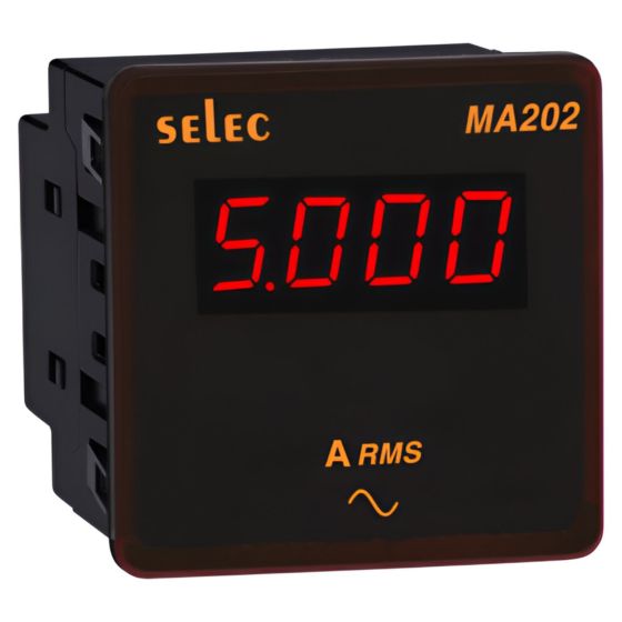 Selec MA202, 4 Digits 7 Segment Single Display Digital Ammeter, Single Phase 2 Wire, Size 72x72mm, Panel Mount