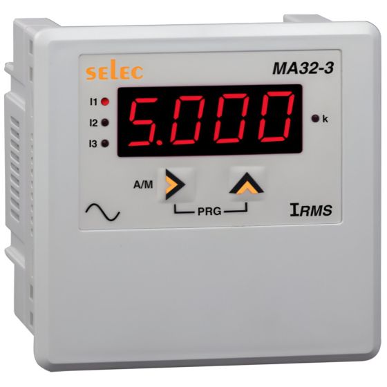 Selec MA32-3-G-40-300V-CE, 4 Digit 7 segment LED display Digital Panel Meter, Three Phase, Size 96x96mm, Panel Mount