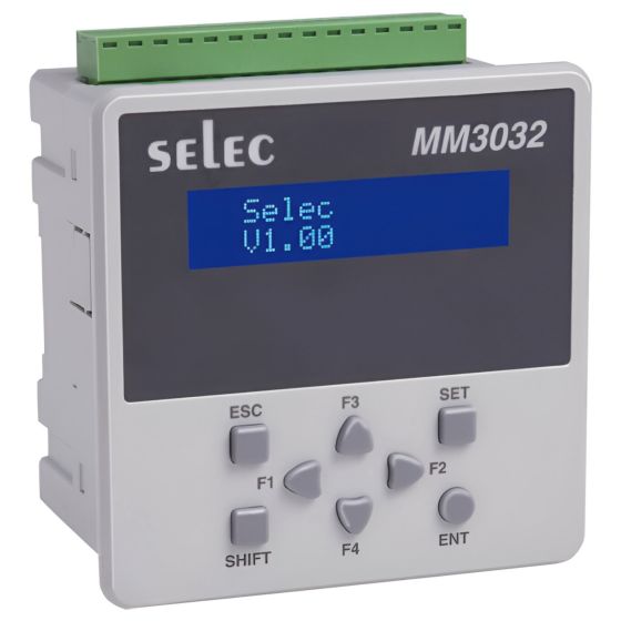Selec MM3032-2-0-0-230V-V2, LCD Text Display With 8 keys Smart relay PLC, 8 Digital Input, 6 relay Output, Analog Output Opyional, 96x96mm, Panel/Rail Mount