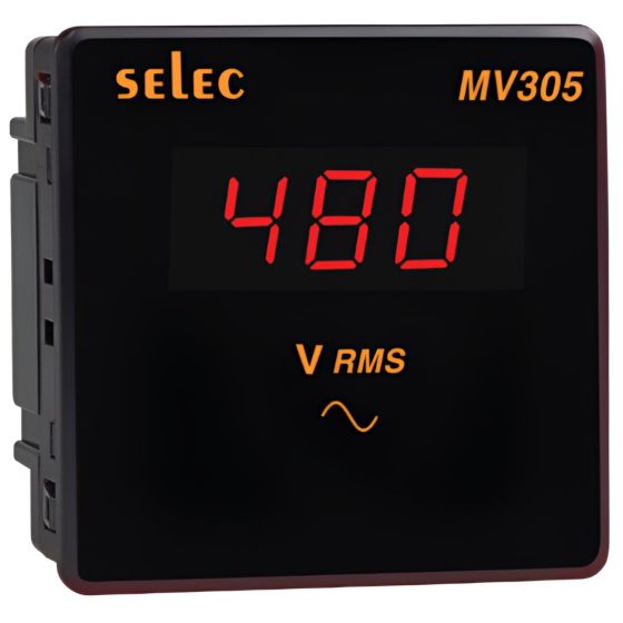 Selec MV305, 3 Digits 7 Segment LED Display Digital Volt Meter, Single Phase, Size 96x96mm, Panel Mount