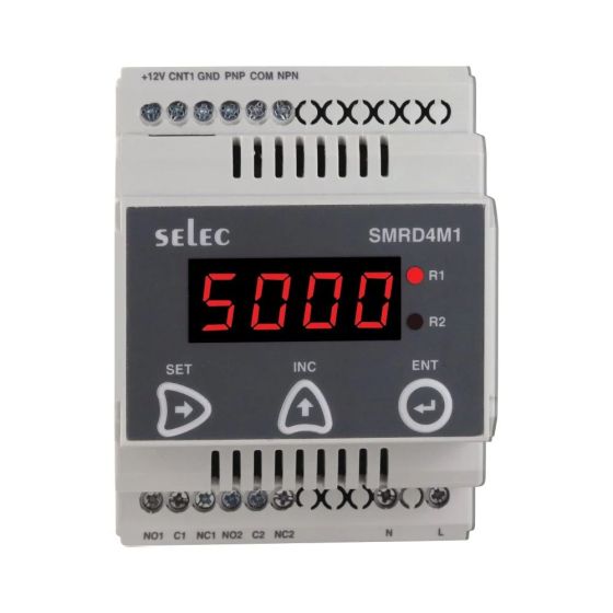 Selec SMRD4M1-2-U-CE, Monitoring Devices, 4 Digit RPM Indicator Speed monitoring relay, 2 Relay Output, 70x90mm, DIN Rail Mount