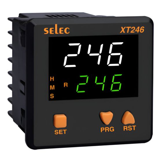Selec XT246A, 3 Digit Dual LED Display, Multifunctional Digital Timer, Size 72x72mm, Panel Mount, Low Depth