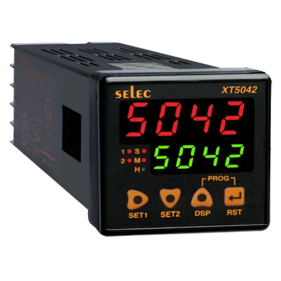 Selec XT5042, 4+4 digit Dual Display, Multifunction, Multi Ranges Digital Timer, Size 48x48mm, Panel Mount