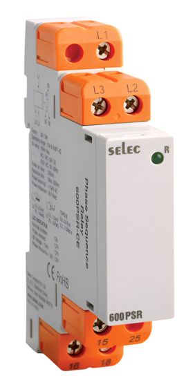 Selec 600PSR-CE, Phase Sequence Relay, Three Phase, Size 17.5mm, DIN Rail Mount