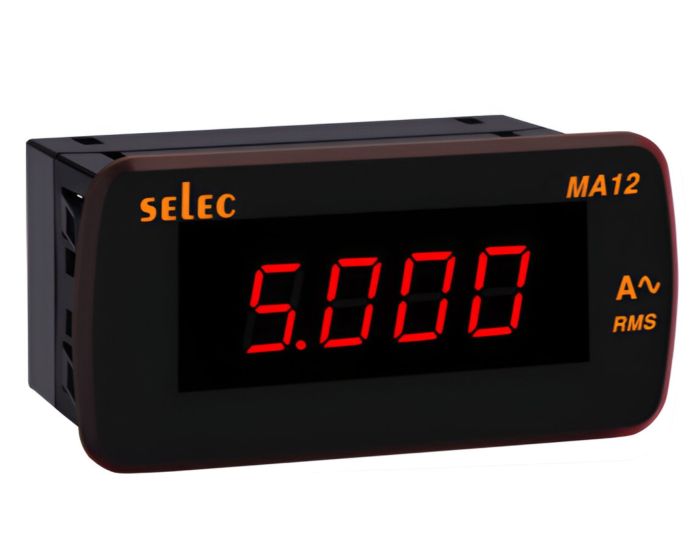 Selec MA12-75mV-DC, 4 Digits 7 Segment Single Display Digital Ammeter, Single Phase 2 Wire, Size 48x96mm, Panel Mount