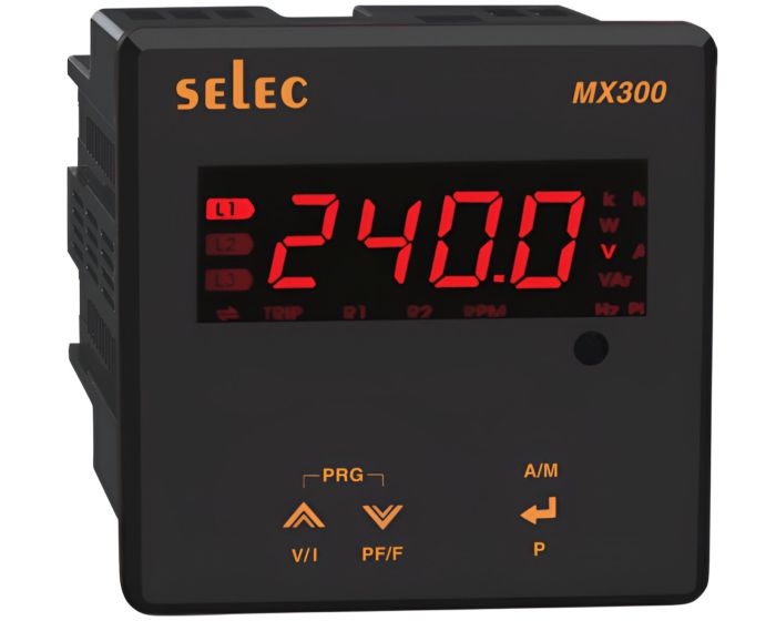 Selec MX300-CE, 4 Digits LED Display Multifunction Digital Panel Meter, Single Phase, Size 96x96mm, Panel Mount