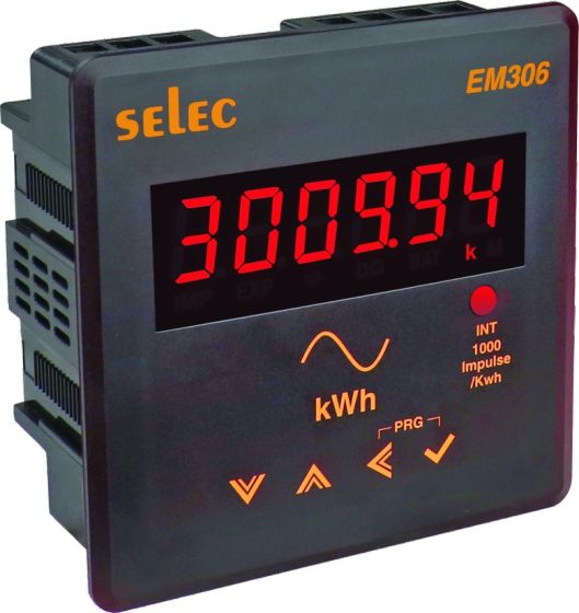 Selec EM306-C-D, 6 Digits LED Display Energy Meter, RS485 Communication, Digital Input,Three Phase, Size 96x96mm, Panel Mount