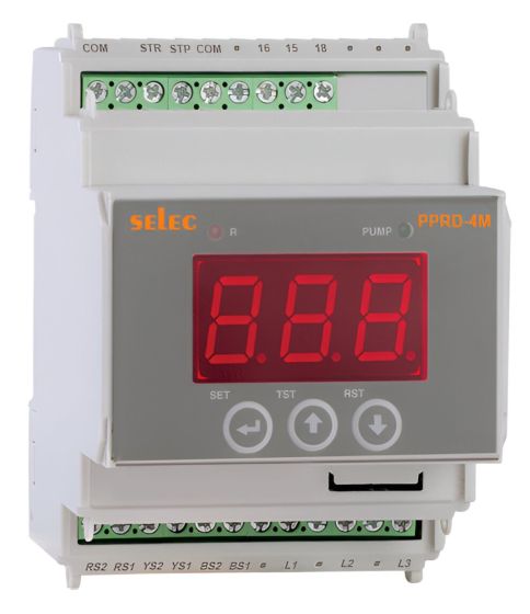 Selec PPRD-4M-3-415V, Three Phase Digital Pump protection relay, DIN Rail Mount, 415VAC