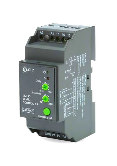 GIC 4421AD1, 240VAC, 1 C/O,1K to 200K Sensitivity, Draining & Filling, Liquid Level Controller