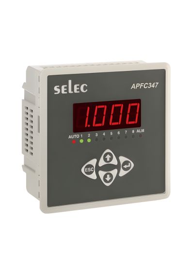 Selec APFC347-108-230V, 4 Digit 7 Segment LED Display, 8 Relay Stages, Panel Mount