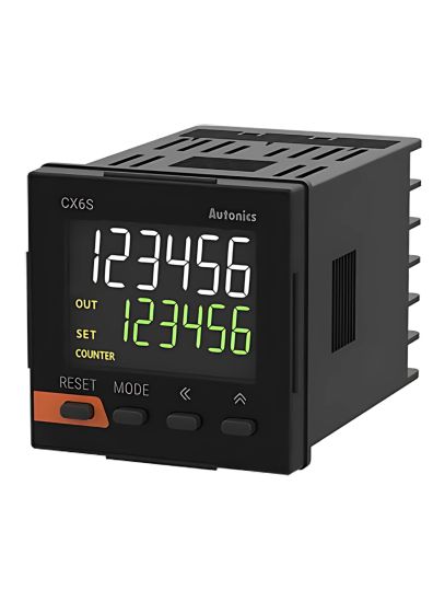 Autonics CX6S-1P4, LCD Display Counter + Timer, Counting display part- 2-digit 7-segment LCD, 4-digit 11-segment LCD Setting value display part- 6-digit 7-segment LCD, Panel Mount