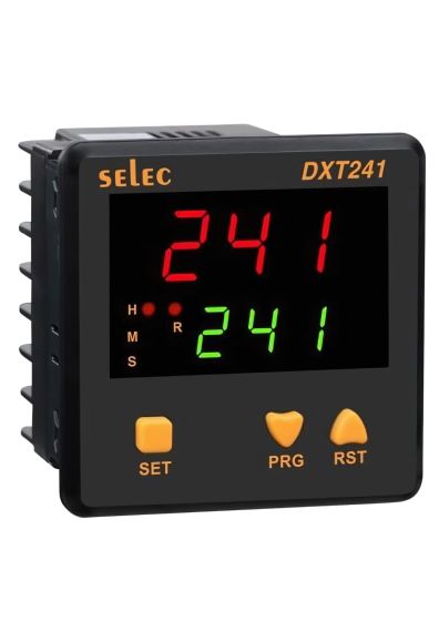 Selec DXT241, 3 Digit Dual LED Display, Multifunction Digital Timer, Size 72x72mm, Panel Mount, Low Depth