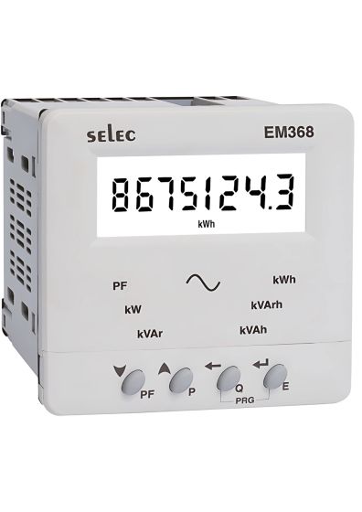 Selec EM368-C-CU, 8 Digits LCD Display Energy Meter, RS485 Communication, Pulse Output,Three Phase, Size 96x96mm, Panel Mount