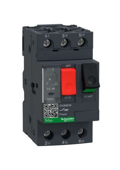 Schneider GV2ME08, Motor Protection Circuit Breaker, TeSys GV2, 3P, 2.5-4 A, thermal magnetic, screw clamp terminals
